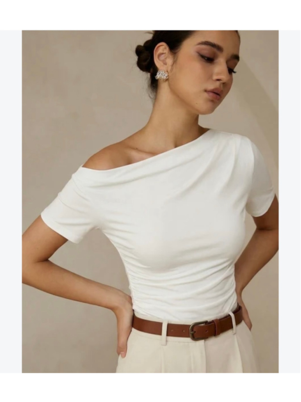 COMMENSE White Off-Shoulder Short Sleeve Tee Size M Asymmetrical Capsule
